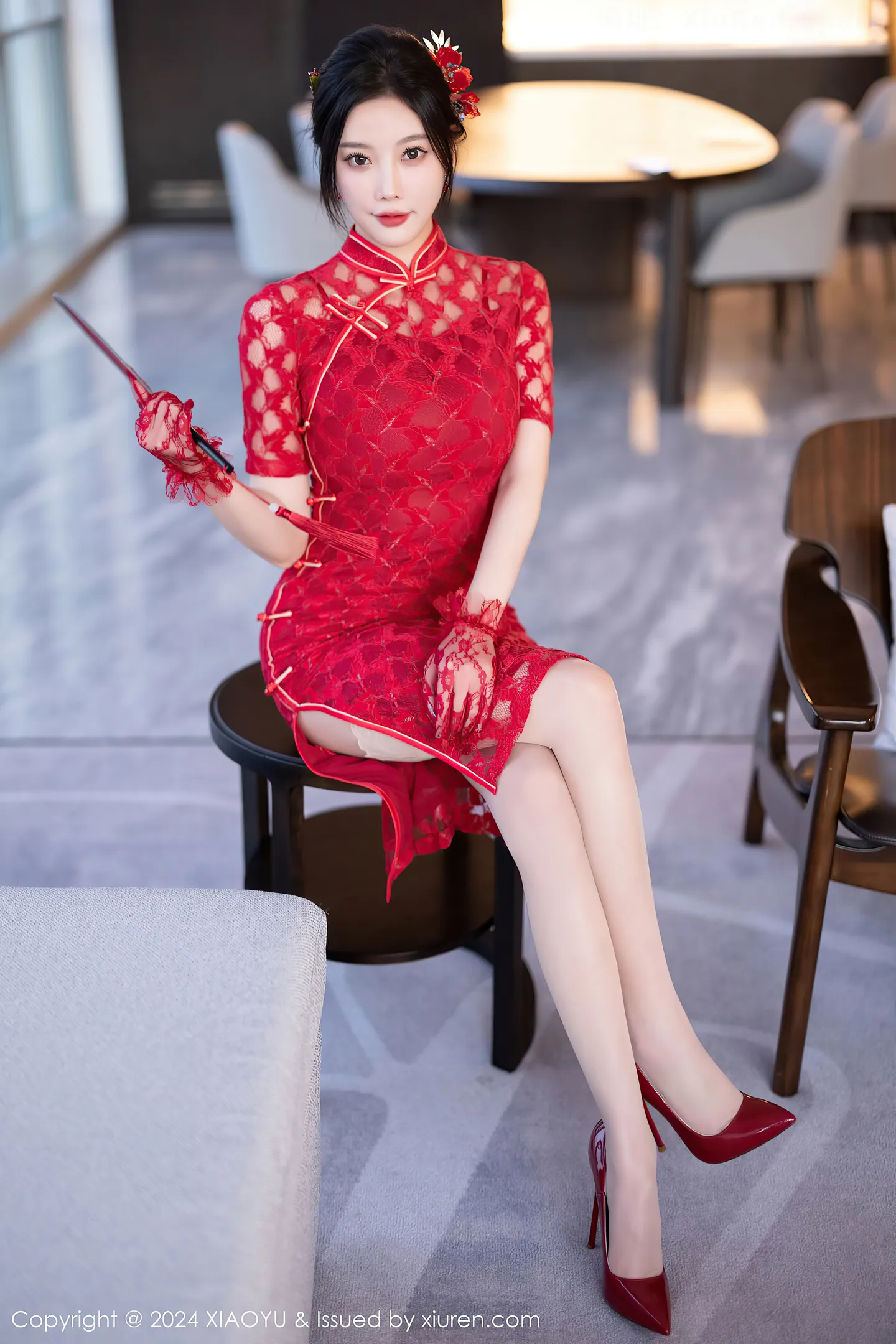 图片[5]-[XiaoYu画语界]Vol.1184 女神杨晨晨Yome红色中式婚服露性感红色蕾丝内衣完美诱惑写真82P-秀人网官方网站